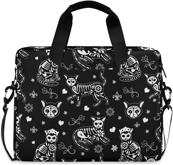 Laptop Bag 15.6 inch, Waterproof Laptop Case with Strap, Protective Laptop Carrying Case for Women&Men, Death Halloween Cats Gothic