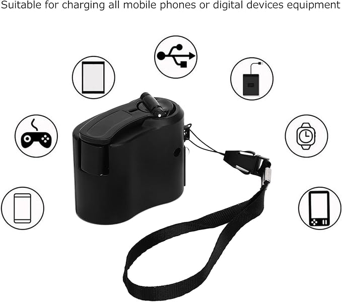 Hand Crank USB Phone Charger for Outdoor Activities - Portable Emergency Manual Charger (Black)