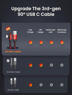 AINOPE 2-Pack USB C Cord 3.1A Fast Charge, [6.6ft+6.6ft] Type C Charging Cable Right Angle, Resistant Nylon Braided USB to USB C Cable Compatible Galaxy S10 S9 S8 Plus S21, LG V30,V20,G6
