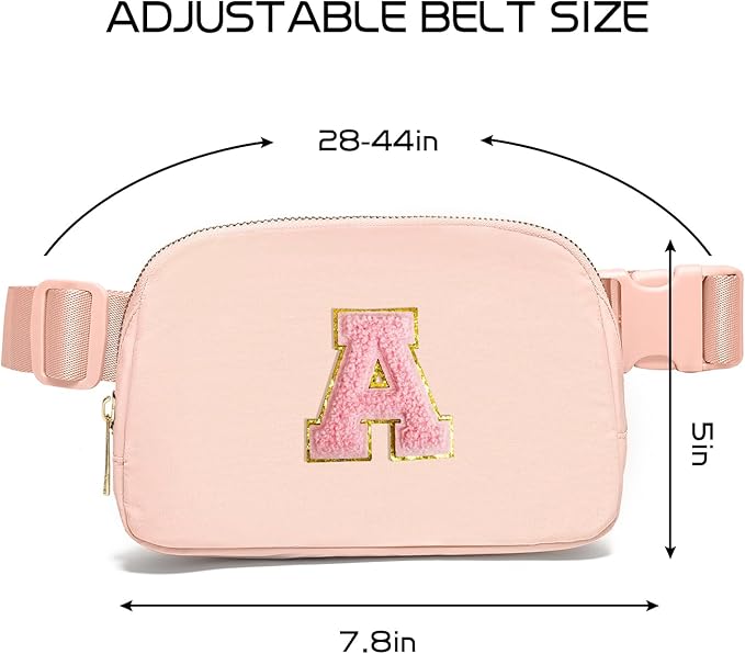 Gitus 6 7 8 9 10 Year Old Girl Gifts Belt Bag Fanny Pack Crossbody Bags with Initial Letter Patch Things for Teen Girls Easter Gifts for Girls Travel Essentials（Coral Pink-A）