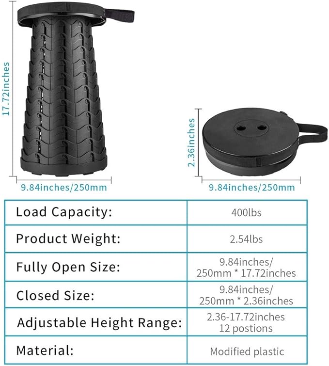 Boreeman Upgraded Folding Stool Lightweight Yet More Sturdy with Load Capacity 400lbs Portable Collapsible Stool for Camping Fishing Hiking BBQ (Black)