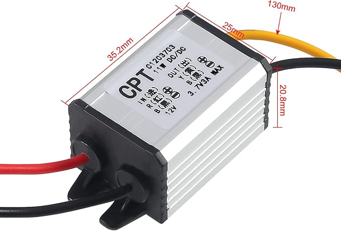 2pcs 12V to 3.7V Converter DC Step Down Buck Voltage Regulator Power Supply Transformer Module 3A 11W Waterproof Car Power Converter for Car Auto Motor