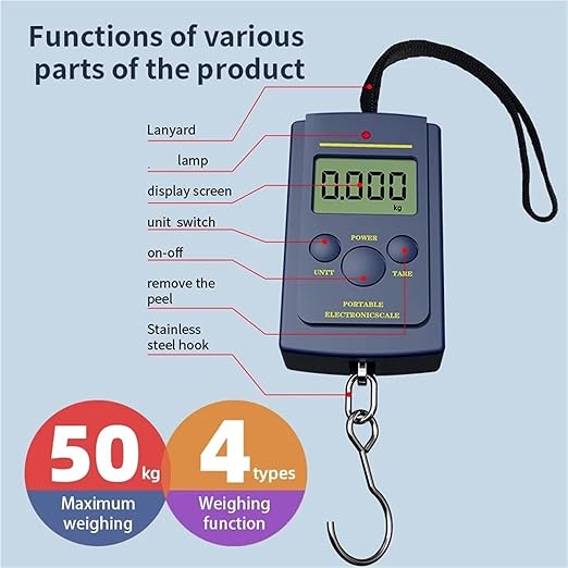 Luggage Weight Scale, 4PC Multifunctional Mini 50kg/10g Electronic Hanging Fishing Luggage Portable Digital Handy Electronic Pocket Weight Hook Scale,for Travel