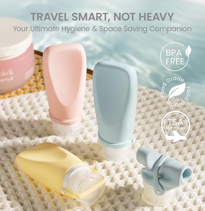 Travel Bottles for Toiletries, TSA Approved 2oz Container, High-Effeiciency Leak-Proof Ultrasonic Technology, Silicone Refillable Squeezable Travel Accessories for Shampoo Conditioner Lotion (3 Pcs)