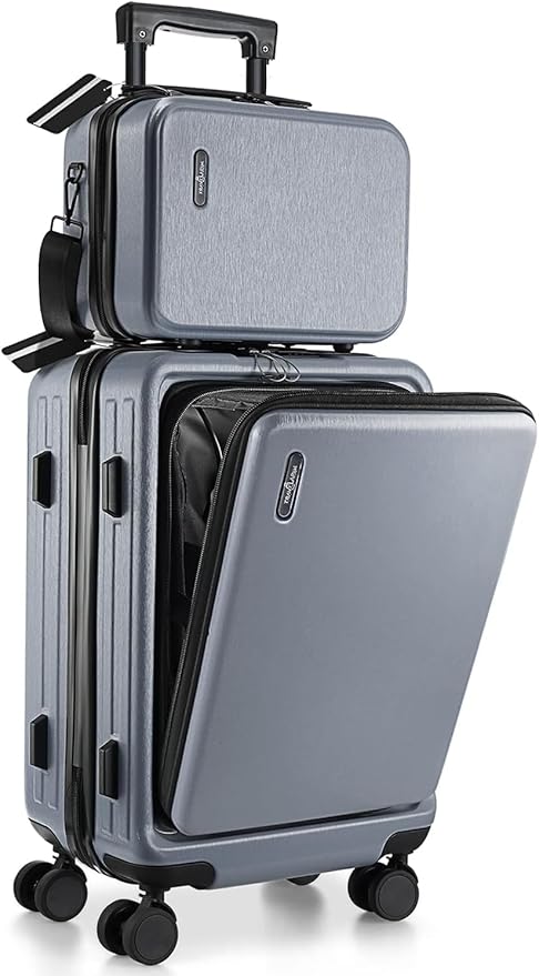 22 Inch Carry On Luggage 22x14x9 Airline Approved, Carry On Suitcase with Wheels, Hard-shell Carry-on Luggage, Grey Small Suitcase, Hardside Luggage Carry On with Cosmetic Carry On Bag