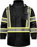 SKSAFETY Hi Vis Safety Rain Jacket for Men, Construction Work Rain Gear Heavy Duty Class 3 Rain Coat Waterproof Lightweight