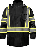 SKSAFETY Hi Vis Safety Rain Jacket for Men, Construction Work Rain Gear Heavy Duty Class 3 Rain Coat Waterproof Lightweight