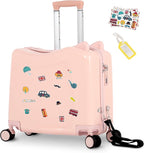 smilesun 20" Ride-On Travel Suitcase for Kids, Cute Ear Toddler Carry on Luggage with Spinner Wheels & Anti-Lose Rope, Children Rolling Trolly Luggage with Password Lock (Pink with Rope)