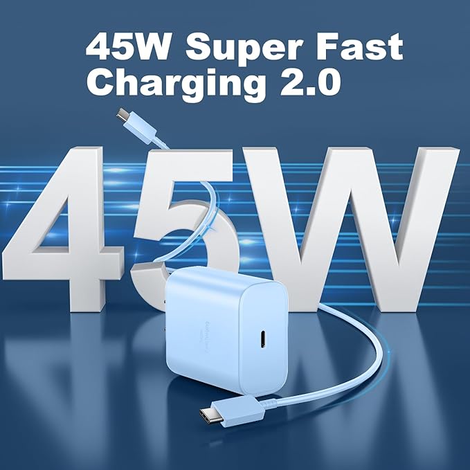 Android Charger Fast Charging, 45W USB-C Super Fast USB C Phone Charger Block with 10FT Cable for Samsung Galaxy S26 S25 S24 S23 Ultra/S26 S25 S24 S23 S22 S21 S20/Note 10/20-Blue