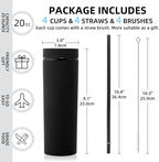 Volhoply 20oz Tumbler with Lid and Straw 8 Pack,Double Wall Plastic Skinny Tumblers Bulk,Reusable Travel Cute Coffee Mug,BPA Free Matte Acrylic Water Cups With Straw for Party,DIY Gifts(Black,8 Set)