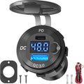 High Voltage USB Outlet 12V 24V 36V 48V 60V Aluminum Car Charger Socket, PD 30W USB C and QC 36W Car USB Port Waterproof Cigarette Lighter Power Adapter DIY Kit with Button Switch for Ship Truck, etc.