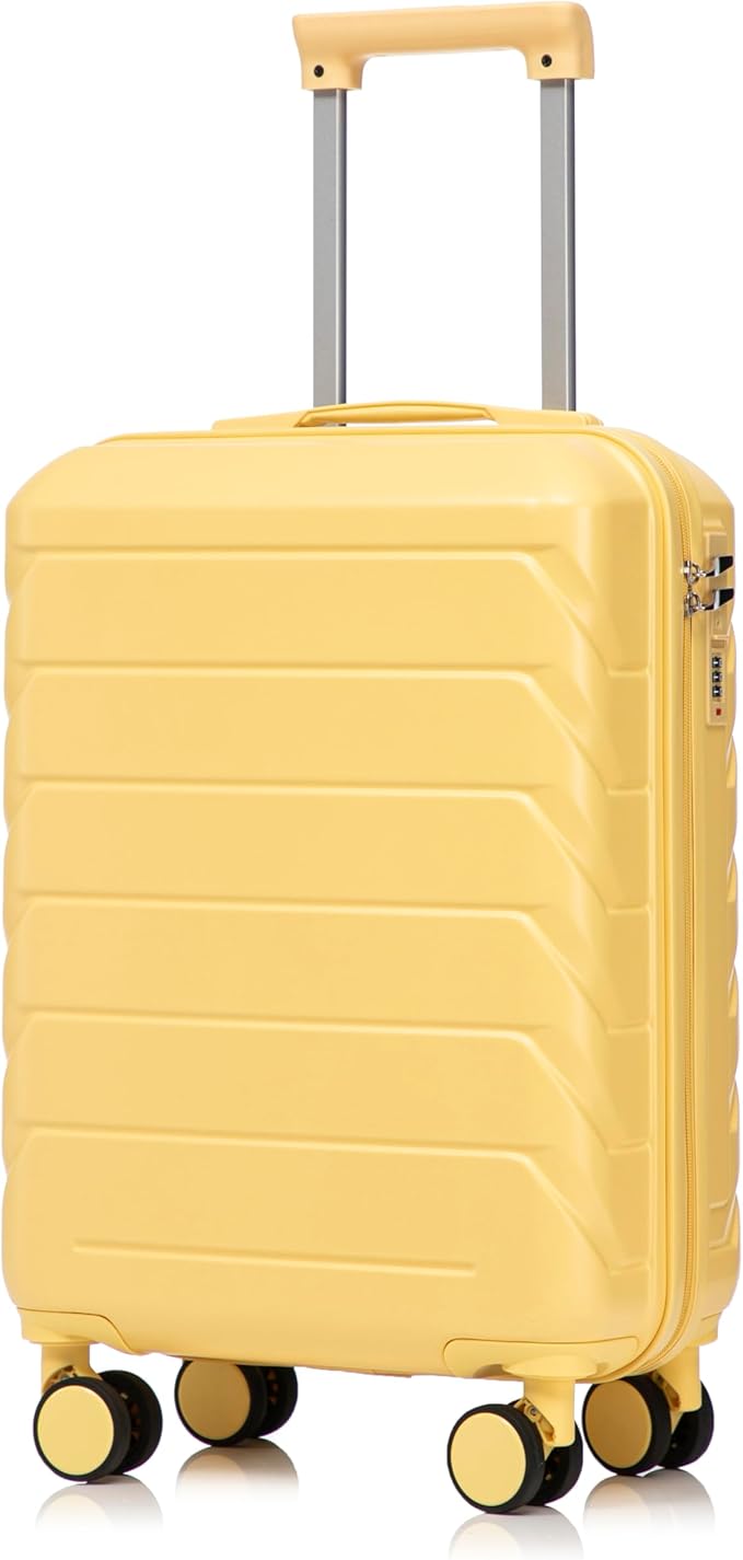 20 Inch Carry on Luggage with 14 Inch Cosmetic Case, 2 Pcs Hardshell Lightweight Durable Spinner Suitcase Set for Travel, Women, Men, TSA Lock, ABS, 20+14 Inch (Yellow)