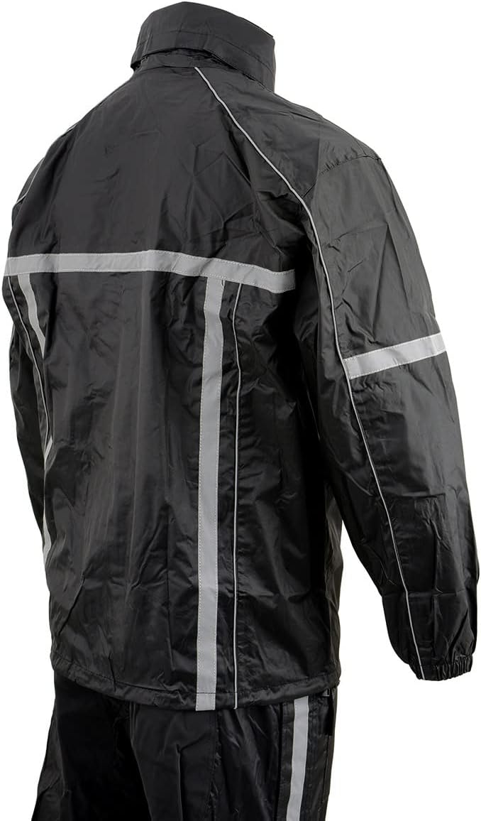 Milwaukee Leather MPM9510 Men's Black Water-Resistant Motorcycle Rain Suit with Hi Vis Reflective Tape