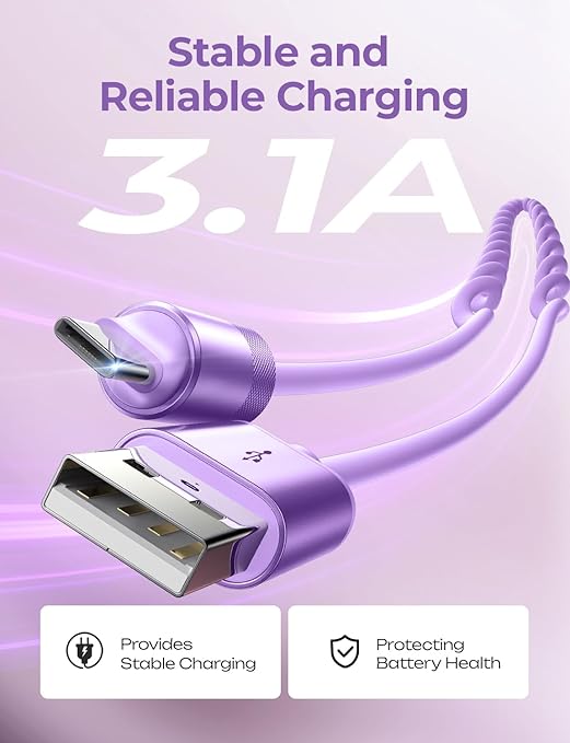LISEN Coiled USB C Cable, 2 Pack for Android Auto & CarPlay Cable, Short USB A to USB C Cable Compatible with iPhone 17/16/15, Samsung Galaxy S25/S24/S23 A15/A14, Google Pixel 9/8, Purple 4FT