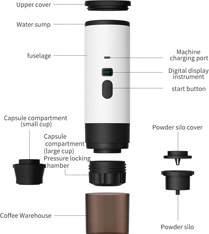 3-in-1 Portable Coffee Maker, 15 Bar Portable Espresso Machine with LED Display and 90ml Sink, Compatible with Ground Coffee & Capsules(Ns&DG) for RV, Hiking, Office, Auto-Heating, USB-C (White)