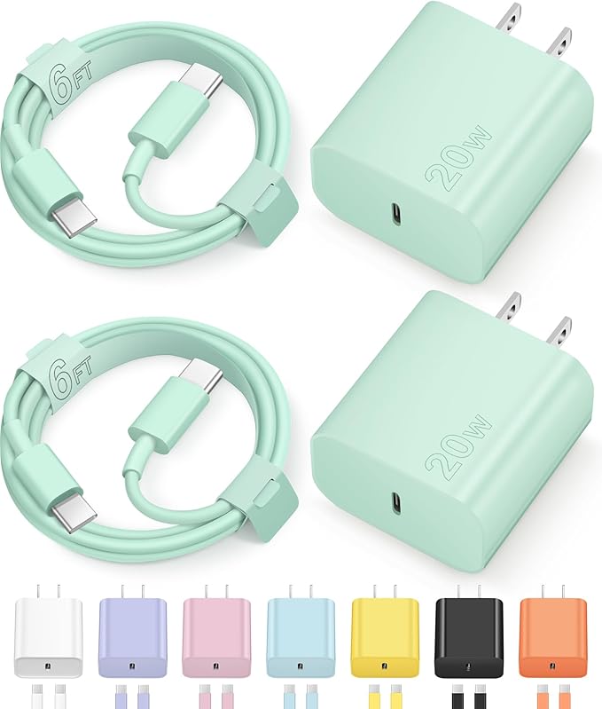 iPhone 17 16 15 Charger Fast Charging Type C Chargers USB C Charger Block iPhone Air Chargers with 2 Pack 6FT Cable for iPhone 17/17 Plus/17 Pro Max/16/16 Plus/16 Pro Max/15 Pro Max/iPad Pro(Green)