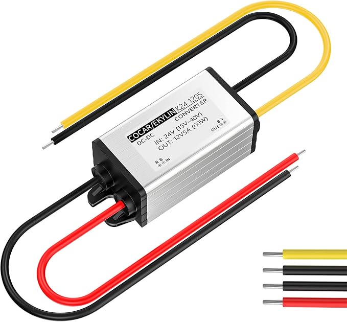 DC Converter 24V to 12V 5A 60W, Voltage Converter Step Up DC Power Adapter Waterproof Heavy Duty Transformer for Car Truck Vehicle Boat Motor Solar System