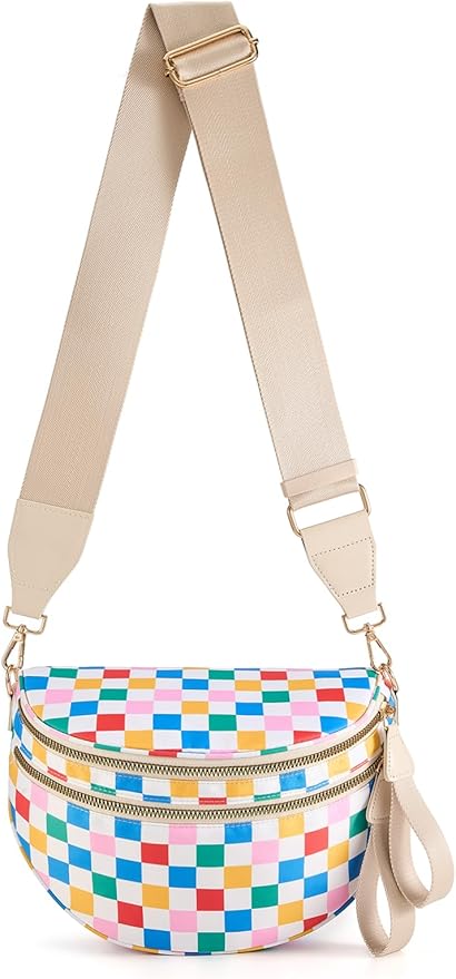 Black and White Checkered Crossbody Bag Bum Bag for Women,Spacious Checkered Purse Fanny Packs Belt Bag