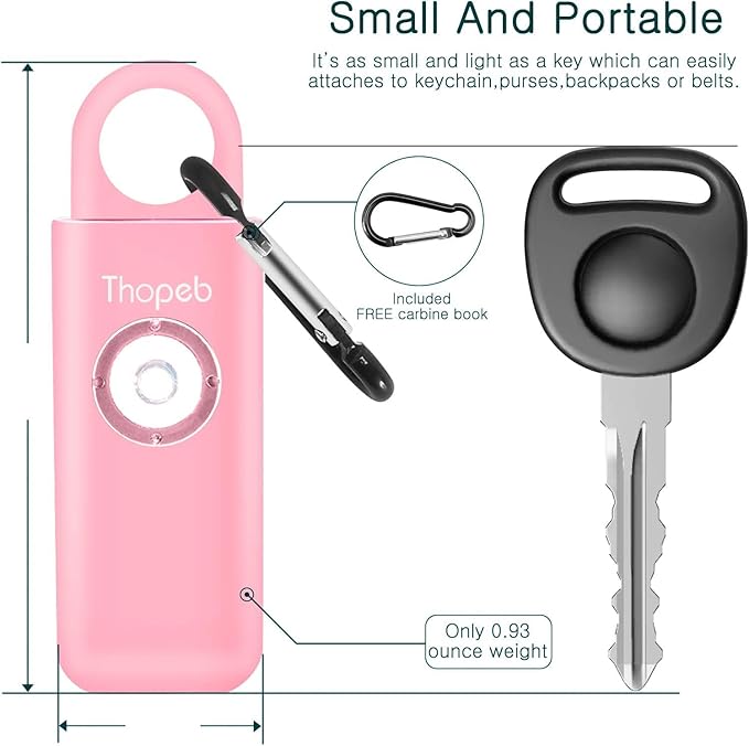Thopeb–The Original Personal Safety Alarm for Women Self Defense – Elders & Kids Self Defense Keychain Siren – 135dB Loud Siren Bird Sound – Cute Key Chains Protection (Pink)