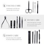 High Precision Stainless Steel Nail Clippers Set - 15 Pcs Manicure Pedicure Kit With File, Sharp Scissors, and Cutter for Fingernails & Toenails - Stylish Light Gray Case