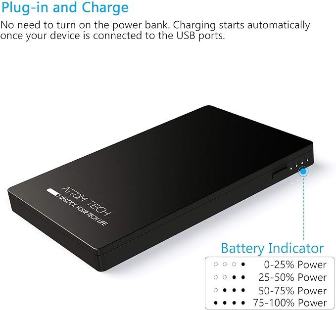 Dual USB Output Super Slim Power Bank Ultra Thin, 3000mAh Portable Charger Mini External Phone Battery Pack Small Dual Outlet, Emergency Phone Power Backup (Black)