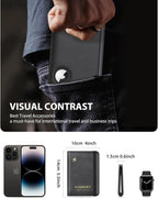 Stouchi AirTag Passport Holder, Slim Passport Holder Family with Airtag Slot, RFID Passport Wallet Cover for Men, PU Leather Passport Case, Anti-Lost Travel Accessories, Black
