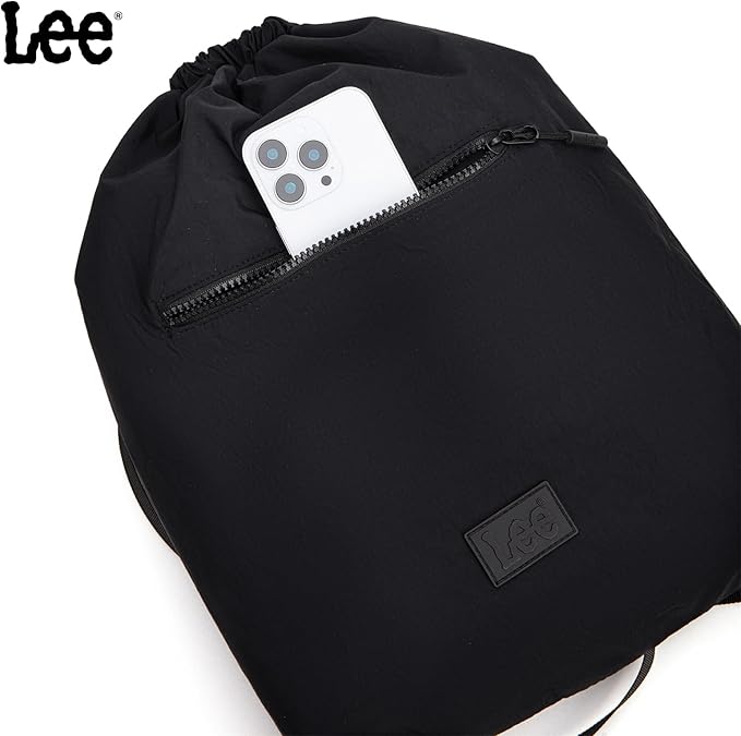 Lee Drawstring Backpack Bag Lightweight Small Gym Swim Beach Bag Water Resistant Sports Sackpack for Men Women, LEE48-002BK