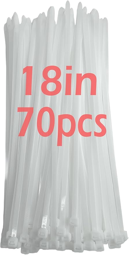 200lb Zip Ties Heavy Duty 18 Inch 70pcs, Large White Cable Tie, Thick Heat Resistant Zipties, Big Wide Clear Wire Ties, Industrial Tie Wraps for Outdoor Use