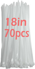 200lb Zip Ties Heavy Duty 18 Inch 70pcs, Large White Cable Tie, Thick Heat Resistant Zipties, Big Wide Clear Wire Ties, Industrial Tie Wraps for Outdoor Use
