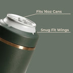 HydroJug Standard Can Cooler - 2-in-1 Insulated Can Cooler Cup - Stainless Steel Can Holder with Non-Slip Rubber Base - Screw-Top Lid - Dishwasher Safe - 16oz, Pine