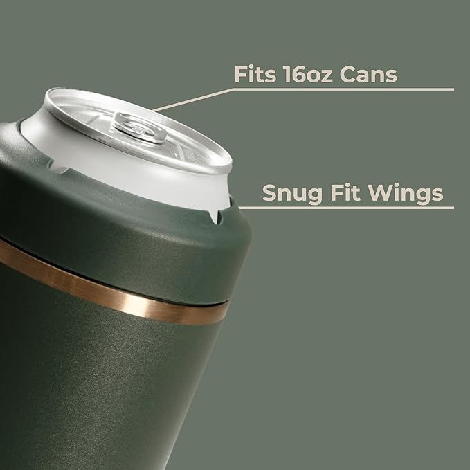 HydroJug Standard Can Cooler - 2-in-1 Insulated Can Cooler Cup - Stainless Steel Can Holder with Non-Slip Rubber Base - Screw-Top Lid - Dishwasher Safe - 16oz, Pine