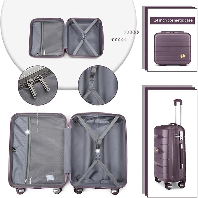 Somago Luggage Sets and Packing Cube Travel Set Lightweight Hardside Polypropylene Suitcases with Double Spinner Wheels and TSA Lock,Elegant Purple
