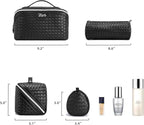 BOYATU Travel Makeup Bags for Women: 3 Pcs Large Make up Bags Set - Vegan Leather Cosmetic Bag for Traveling - Waterproof Toiletry Organizer (L05 Black)