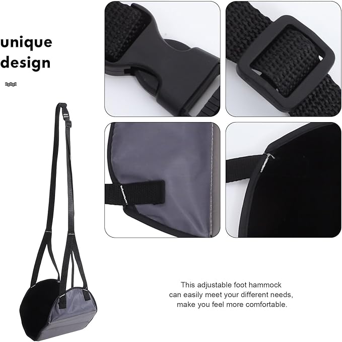 Portable Foot Hammock Travel Foot Rest for Airplane Under Desk Office Use, Breathable Plush Deep Gray Footrest for Long Flights and Travel