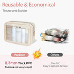 F-color TSA Approved Toiletry Bag 3 Pack Medium - Clear Makeup Bag Travel Quart Size for Women Men, Clear Cosmetic Bag Airport Airline Compliant Carry on Bag, Beige