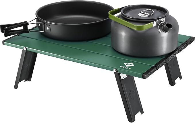 VILLEY Portable Mini Folding Beach Table, Ultralight Aluminum Side Table with Carry Bag for Camping, Picnics, and Outdoor Activities - Green