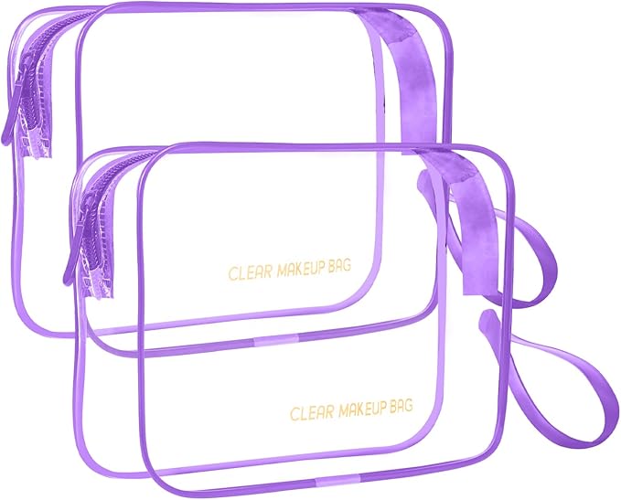 Icramsy Clear Makeup Bag,2 Pack TSA Approved Toiletry Bag Travel Toiletry Bag Hanging Makeup Cosmetic bag for Women Men (Purple)