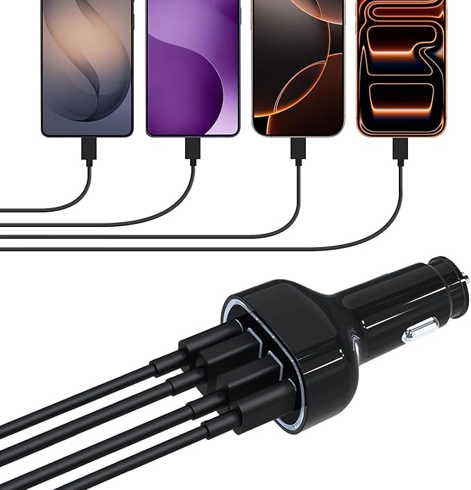 USB C Car Charger Adapter, AVS PD 3.2 QC 5.0 USB Charger, Multi Port Cigarette Lighter Car Phone Charger Compatible with MacBook iPhone 17 16 15 Pro Max iPad, Galaxy S26 25 24 Ultra.