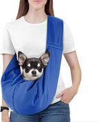 Pawaboo Small Dog Sling Carrier, Reversible Hands Free Dog Sling Carriers for Small Dogs and Cats, Puppy Slings Carrier with Safety Harness, Puppy Essentials, Sapphire Blue