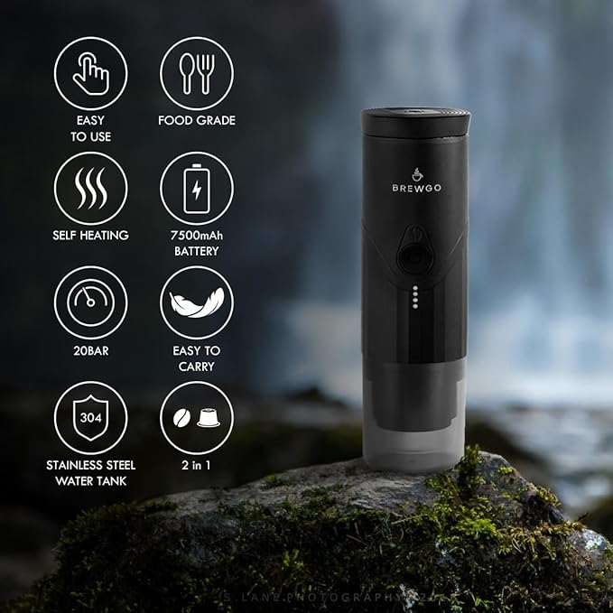 Electrical, Portable, Handheld Battery Operated Espresso Machine, Rechargeable (Includes Batteries), 20bar, Great For Travel, RV, Back Packing, Hiking, Camping, Or For The Office, Color: Black