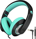 rockpapa Comfort+ Kids Headphones with Microphone, Boys Girls Student Over-Ear Headphones Wired Foldable for School Classroom Laptop PC Computer Tablet Black Teal