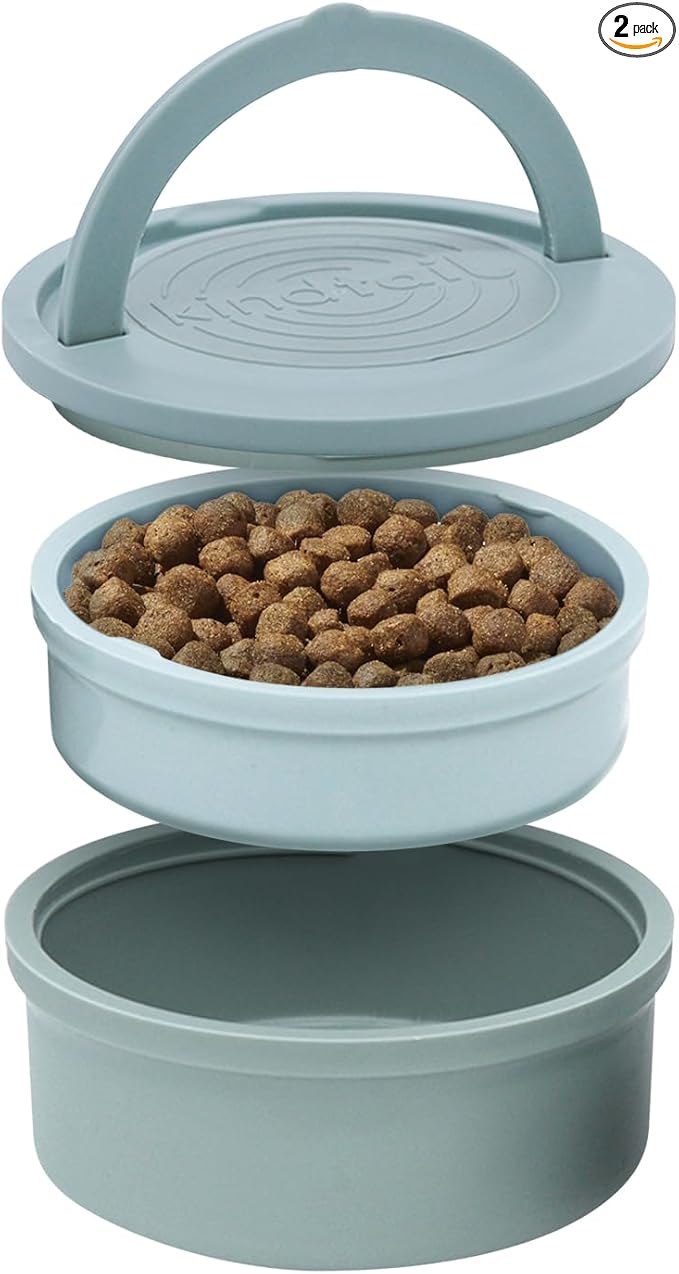 KindTail Dog Travel Bowls - Set of 2 Portable Pet Food & Water Dishes with Lid & Handle - Each Nesting Container Includes a Non-Slip Silicone Base - Microwave & Dishwasher Safe - BPA & Toxin-Free