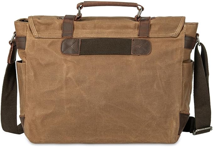 Vintage Genuine Leather Waxed Canvas Briefcase Large Satchel Shoulder Bag Rugged Computer 15.6" Laptop Bag