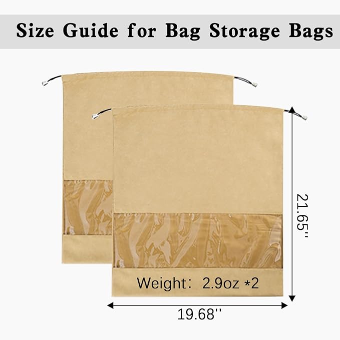 Clear Dust Bags for Handbags, Dustproof Storage Bags with Drawstring Closure, 2-Piece Set – Multi-Purpose Protective Pouches for Handbags, Purses, Shoes, and Boots XL