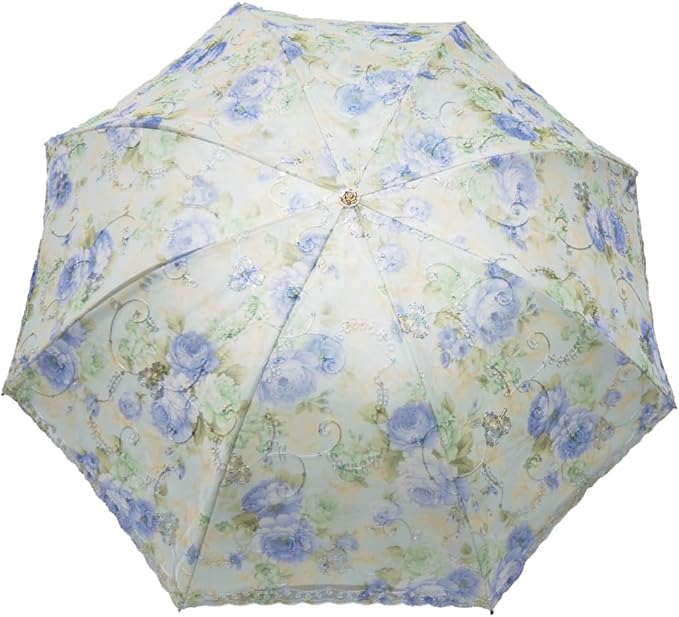 Floral Lace Folding Compact Umbrella - UV Protection Sun Flower Fancy for Women Girls, Portable Travel for Walking, Tea Party, Photo Shooting