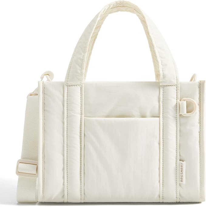 BAGSMART Boxy Tote Bag for Women, Crossbody Bag with Zipper, Crush Bow Purses for Travel Work College