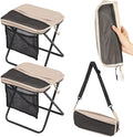 Portable Folding Stools, Heavy Duty Camping Stools with Carry Bag, Polyester, Khaki, 13"x12.2"x10.62", Carbon Steel, 2-Pack, Metal, Square
