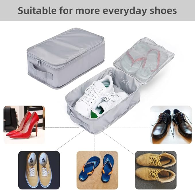 Travel Shoe Bags, Foldable Waterproof Shoe Pouches Organizer-Double Layer (6 Grey Shoe Bags)