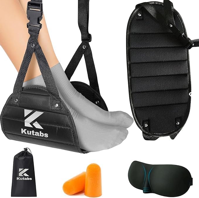 Foot Hammock for Plane Travel- Airplane Foot Hammock and Plane Foot Rest - Ultimate Travel Accessories with Sleep Mask and Ear Plugs (One Pack Foot Hammock)