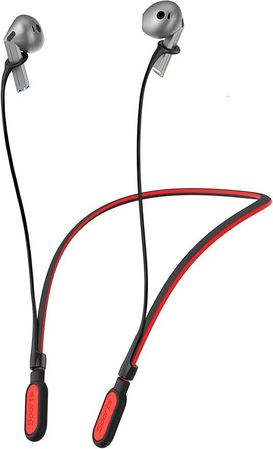 HALLJOY for Galaxy Buds 4/4 Pro/Buds 3/3 Pro Strap Neckband, Anti-Lost Accessories, Support Volume Control, Ergonomic Design, Fit Airpods Pro 3/2/1, Airpods 4, 3, 2, 1, Black Band/Red Tip